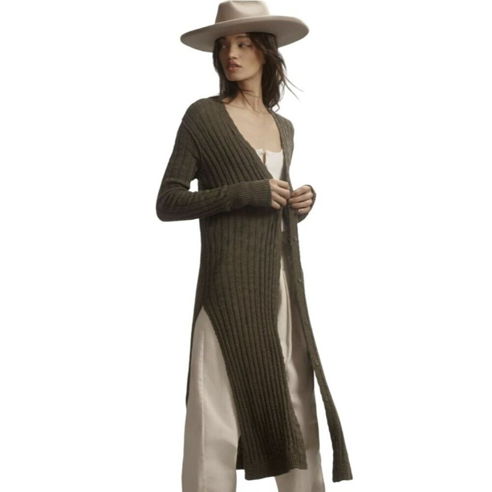 Anthropologie Pilcro Ribbed Olive Green Cardigan Duster Size XS NWOT